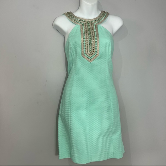 Lilly Pulitzer Mint Pastel Green Dress w/ Beaded Neckline size 2 Preppy Summer - Picture 8 of 12